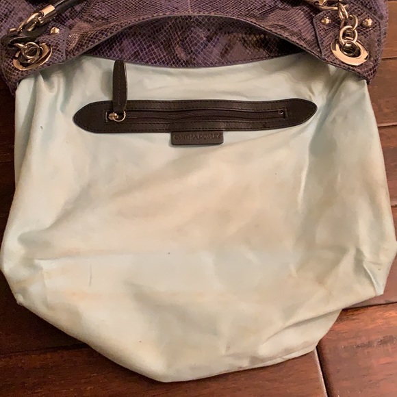 Cynthia Rowley Purplish Blue Leather Snakeskin Print Shoulder Bag EUC - Picture 9 of 11